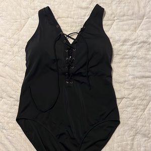 Swim Suits for All Black Lace Up One Piece